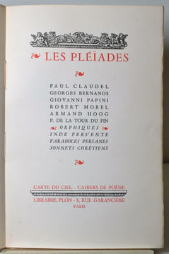 Les Pléiades.. CLAUDEL Paul, BERNANOS Georges, DANIEL ROPS, DRELINCOURT Laurent, Giovanni PAPINI, Robert MOREL, Armand HOOG, P. DE LA TOUR DU PIN: