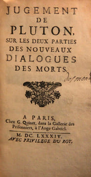 Jugement de Pluton, sur les deux parties des nouveaux Dialogues des Morts.. FONTENELLE [B. le Bouvier de]: