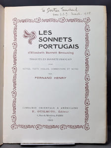 Les sonnets portugais d'Elizabeth Barrett Browning traduits en sonnets français.
