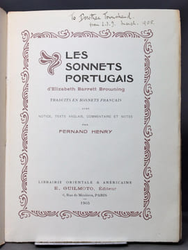 Les sonnets portugais d'Elizabeth Barrett Browning traduits en sonnets français.. BARRETT BROWNING Elizabeth; HENRY Fernand (notes):