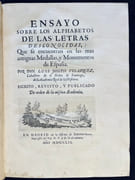 Ensayo sobre los Alphabetos de las Letras Desconocidas, que se encuentran en las más Antiguas Medallas, y Monumentos de España. par VELÁSQUEZ Luis José: - Image 1