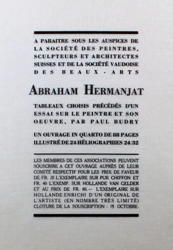 Abraham Hermanjat. Tableaux choisis, précédés d'un essai sur le peintre et son oeuvre.. BUDRY Paul: