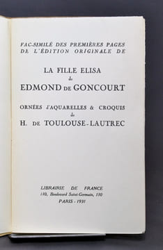 La fille Elisa.. GONCOURT Edmond de; [TOULOUSE-LAUTREC H.]: