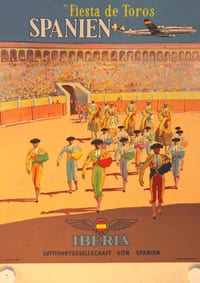 Fiesta de Toros, Spanien. Iberia, Luftfahrtgesellechaft von Spanien.
