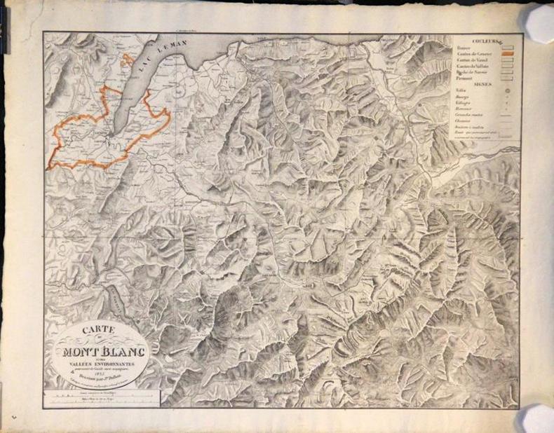 Carte du Mont Blanc et des vallées environnantes pour servir de guide aux voyageurs, 1825.. DUBOIS J. N: