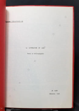 La littérature du jazz. Essai de bibliographie.. CHAUMIER Jacques: