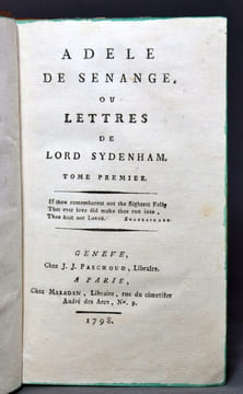 Adèle de Senange, ou lettres de Lord Sydenham.. [SOUZA Adélaïde de]: