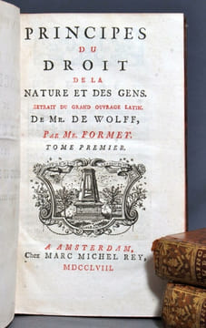 Principes du droit de la nature et des gens.. WOLFF Christian; FORMEY J. H. S. (trad.):