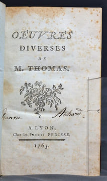 Oeuvres diverses de M. Thomas [suivi de] Poésies diverses de M. Thomas.. THOMAS [Antoine Léonard]: