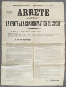 ARRETE réglementant LA VENTE & LA CONSOMMATION DU SUCRE