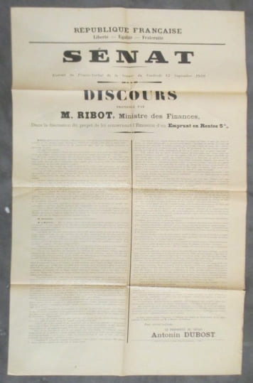 SENAT. Extrait du Proc&egrave;s Verbal de la S&eacute;ance du Vendredi 15 Septembre 1916. DISCOURS prononc&eacute; par M. RIBOT, Ministre des Finances. Dans la discussion ...