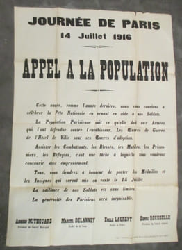JOURNEE DE PARIS. 14 juillet 1916. APPEL A LA POPULATION. undefined