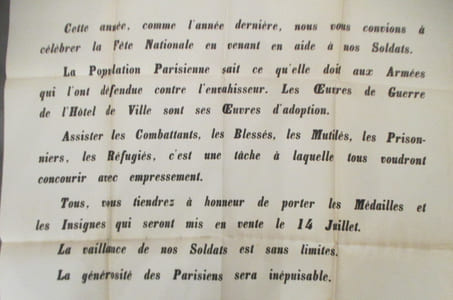 JOURNEE DE PARIS. 14 juillet 1916. APPEL A LA POPULATION