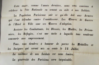 JOURNEE DE PARIS. 14 juillet 1916. APPEL A LA POPULATION