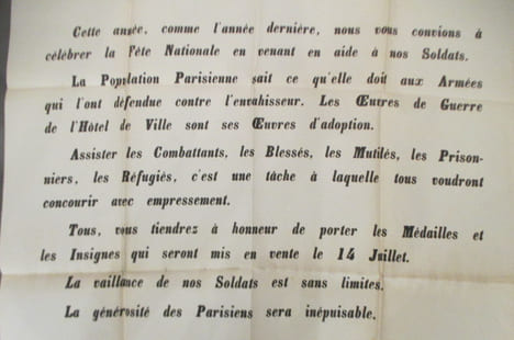 JOURNEE DE PARIS. 14 juillet 1916. APPEL A LA POPULATION. undefined
