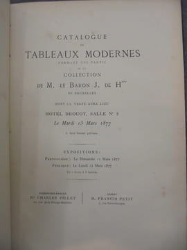Catalogue de tableaux modernes formant une partie de la collection de M. le Baron J. de H*** [Jules de Hauff] de Bruxelles.. Bergerat Emile