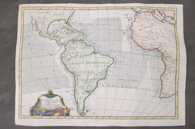 CARTE POUR SERVIR A L'HISTOIRE PHILOSOPHIQUE et POLITIQUE des ETABLISSEMENTS et du COMMERCE des EUROPEENS dans les DEUX INDES. . M. Bonne (Ma&icirc;tre de ...