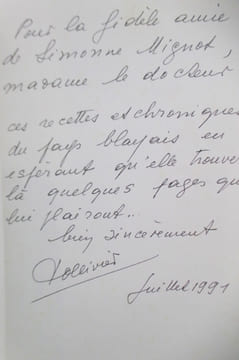 VIE et CUISINE en BLAYAIS (avec un envoi de l'auteure). . Francine Ollivier