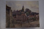 Aquarelle réprésentant Baccarat ( Meurthe-et-Moselle ) / Juillet 1916 / 29,5 x 24 cm . André Debergue