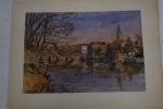 Aquarelle réprésentant la Vienne à Confolens / Avril 1911 / 24,7 x 17 cm. André Debergue