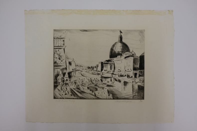 Gravure de l'Eglise Saint-Simeon. Venise. Signée.. Henry de Waroquier (1881-1970)