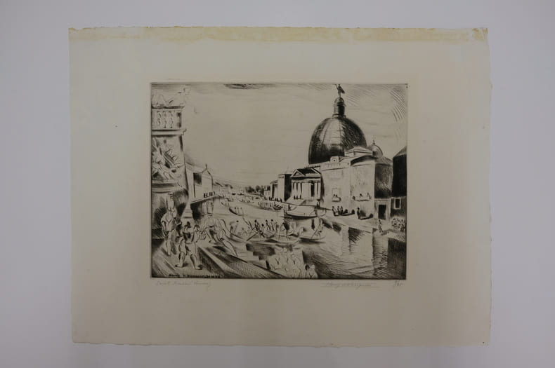 Gravure de l'Eglise Saint-Simeon. Venise. Sign&eacute;e.. Henry de Waroquier (1881-1970)