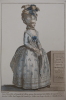 Jeune demoiselle en Polonaise de Taffetas. Dessiné par Claude-Louis Desrais (1746-1816) et gravé par Jeanne Deny (1749-1815/16).