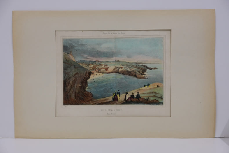 Dessin de la Gazette des Bains. Vue des Bains de Biarits (Biarritz) (Basses Pyr&eacute;n&eacute;es). Ch.Hugot del