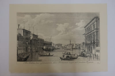Vue du Palazzo Grimani jusqu' au Ca' Foscari
Ab Aedibus hinc Grimanorum, hillinc Thronorum usque ad Canalem Regium
