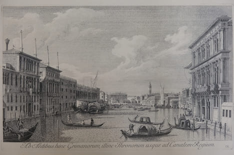 Vue du Palazzo Grimani jusqu' au Ca' Foscari
Ab Aedibus hinc Grimanorum, hillinc Thronorum usque ad Canalem Regium. Antonio Visentini (1688-1782)