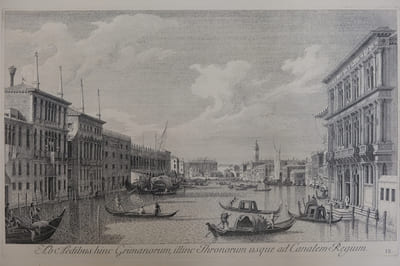 Vue du Palazzo Grimani jusqu' au Ca' Foscari
Ab Aedibus hinc Grimanorum, hillinc Thronorum usque ad Canalem Regium