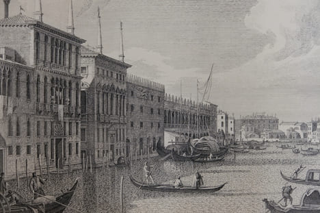 Vue du Palazzo Grimani jusqu' au Ca' Foscari
Ab Aedibus hinc Grimanorum, hillinc Thronorum usque ad Canalem Regium. Antonio Visentini (1688-1782)