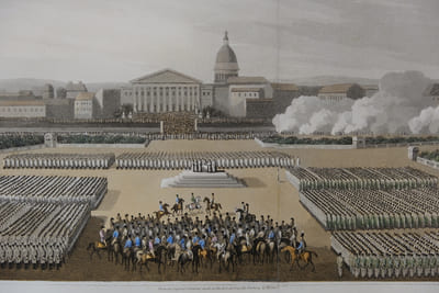 Ceremony of Tedeum by the allied armies on the square of Louis XV at Paris.
Cérémonie du Tedeum par les armées alliées sur la place Louis XV à Paris.