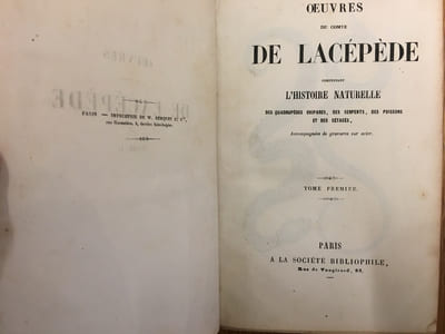 Oeuvres du Comte De Lacépède - Tome 1 - Histoire Naturelle des Quadrupèdes ovipares, des serpents, des poissons et des cétacés