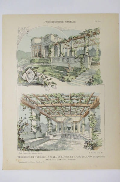 L'ARCHITECTURE USUELLE. TERRASSES ET TREILLES A WALMER-LODGE et a COURTLANDS (Angleterre).. Th&eacute;zard / Rivoalen / Mawson / Mallows