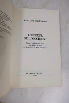 L'Erreur De L'Occident. Alexandre Isaievitch Soljénitsyne