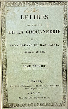 Lettres sur l'origine de la Chouannerie et sur les Chouans du Bas-Maine, dédiées au roi.. DUCHEMIN-DESCEPEAUX (J.);