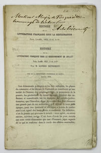[Critique des ouvrages] "Histoire de la littérature française sous la Restauration" et "Histoire de de la littérature française sous le Gouvernement de Juillet", par M. Alfred Nettement. 