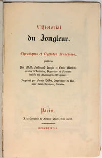 HISTORIAL DU JONGLEUR (L'), chroniques et légendes françaises.