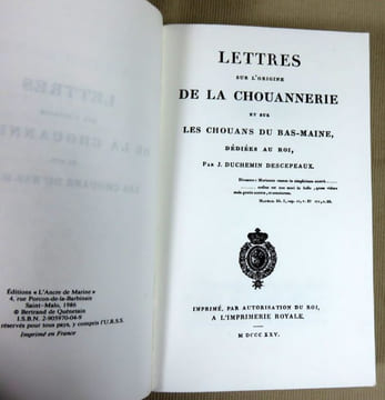 Lettres sur l'origine de la chouannerie et sur les chouans du Bas-Maine.. DUCHEMIN, DESCEPEAUX