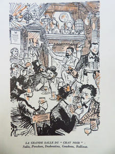 L'ESPRIT MONTMARTROIS. Interviews et souvenirs par Maurice Donnay, Dominique Bonnaud, Vincent Hyspa. Chapitre 1) Le premier chat noir Boulevard Rochechouard par Maurice Donnay. 2) Le deuxième chat noir sur Victor Massé. par M. Donnay. 3) Le théâtre d'ombre par M. Donnay. 4) La chanson sentimentale : Paul Delmet et Gaston Montoya par Hugues Delorme. 5) Aristide Bruant par M. Donnay. 6) Les Qua'Z'Arts et Jacques Ferny par Hugues Delorme. 7) Dominique Bonnaud et la Lune Rousse par André Warnod. 8) Vincent Hyspa par Dominique Bonnaud. 9) Xavier Privas - Marcel Legay par H. Delorme. 10) Souvenirs sur les cabarets de Montmartre par Vincent Hyspa.