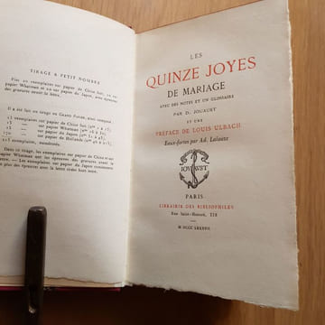 Les Quinze joyes de Mariage. Avec des notes et un glossaire par D. Jouaust et une préface de Louis Ulbach. Eaux-fortes par Ad. Lalauze.. JOUAUST D.