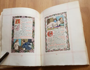 Histoire de Doña Maria d'Avalas et de Don Fabricio, duc d'Andréa manuscrite et enluminée par Léon Lebèque.