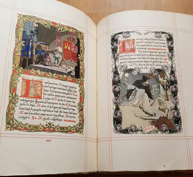 Histoire de Doña Maria d'Avalas et de Don Fabricio, duc d'Andréa manuscrite et enluminée par Léon Lebèque.. FRANCE (Anatole). -