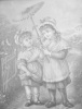 Lithophane : enfants à l'ombrelle. Greeenaway Kate  ( d'après)