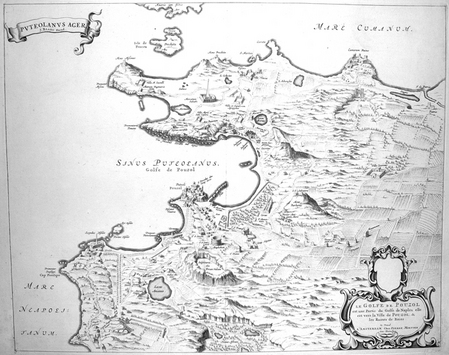  [POUZZOLES] Puteolanus ager. Le golfe de Pouzol et une partie du golfe de Naples elle est vers la ville de Pouzol, & les ruines des Baies.. BLAEU ...