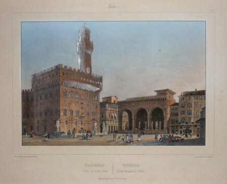  Florence. Place du Vieux Palais - Firenze. Piazza del Palazzo Vecchio.. DEROY (Isidore);