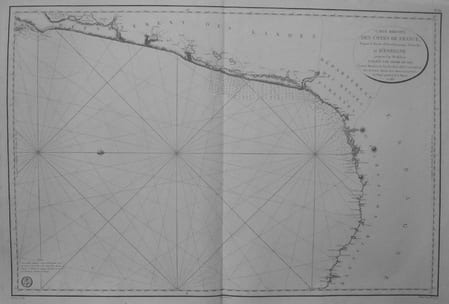 [PAYS BASQUE] Carte r&eacute;duite des c&ocirc;tes de France, depuis le bassin d'Arcachon jusqu'&agrave; Fontarabie, et d'Espagne jusqu'au cap Machichaco.. DEPOT-GENERAL ...
