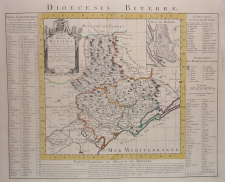  [BEZIERS] Carte du diocèse de Béziers.. L'ISLE (Guillaume de);