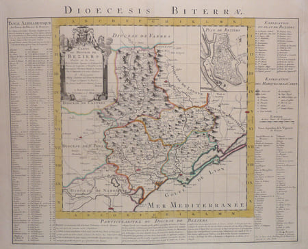  [BEZIERS] Carte du dioc&egrave;se de B&eacute;ziers.. L'ISLE (Guillaume de);